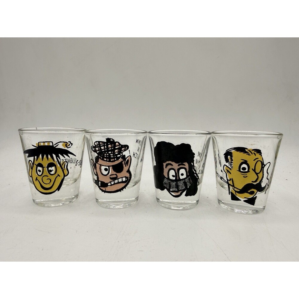 Vintage Set of Roving Google Eyes Shot Glasses * 4 Different
